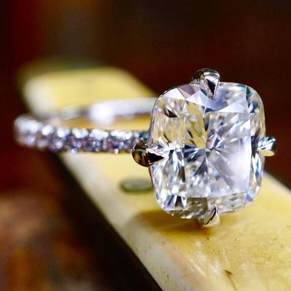 🌸Beautiful Pure Zircon Thin Silver Romantic Wedding Rings for Women,MARR9113 - Picture 7 of 8